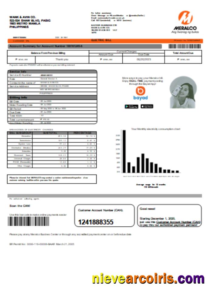 Meralco Philippines electricity utility business bill